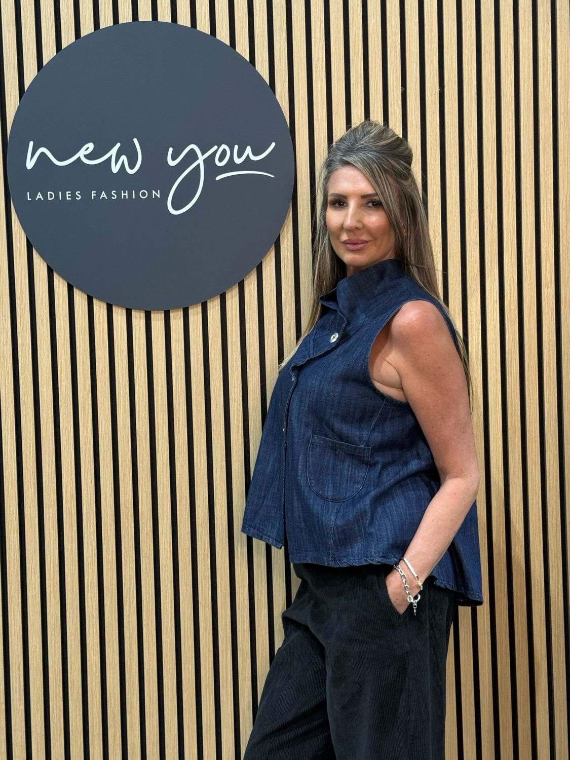 Asymmetric Denim Top - Navy