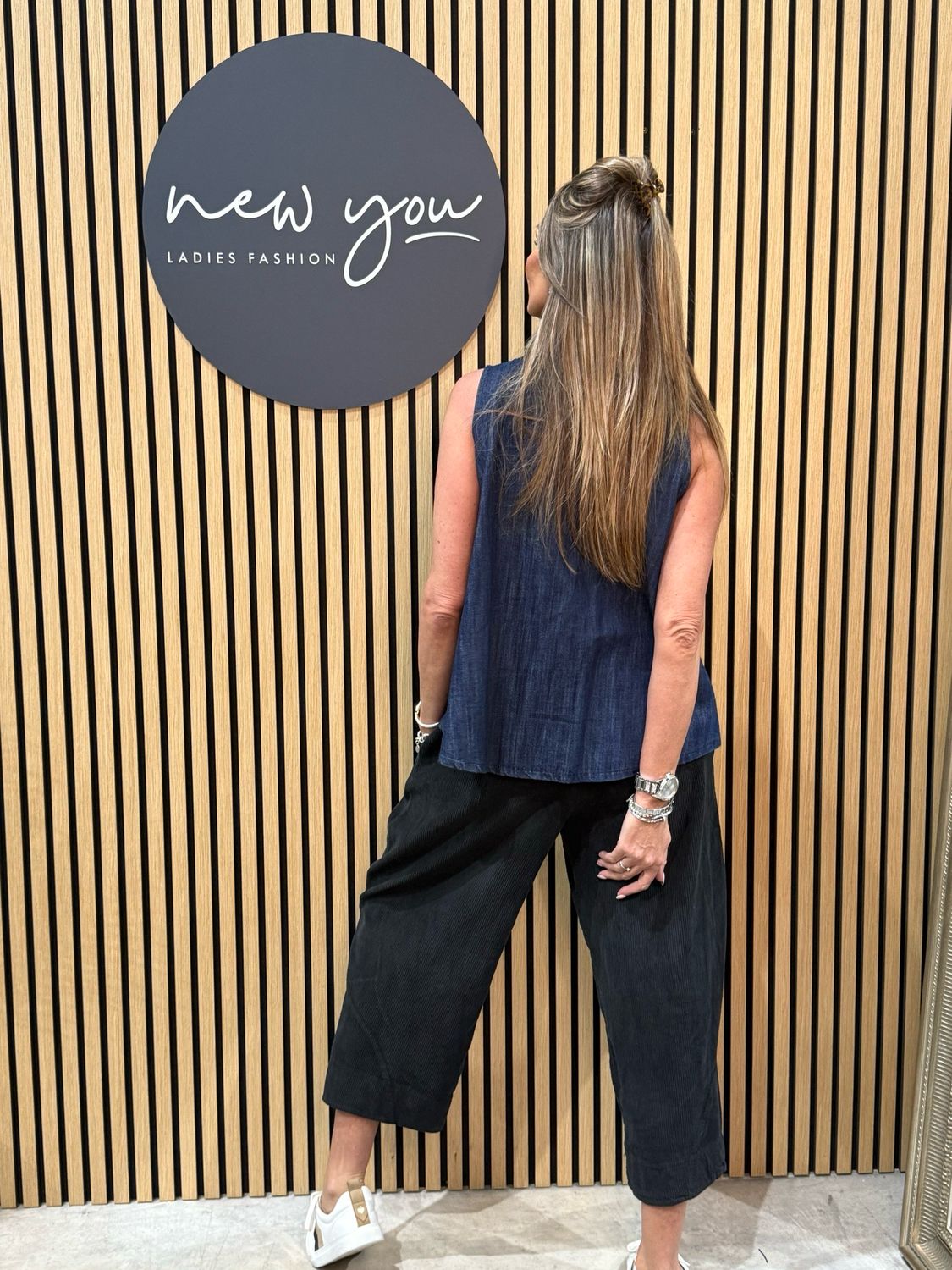 Asymmetric Denim Top - Navy