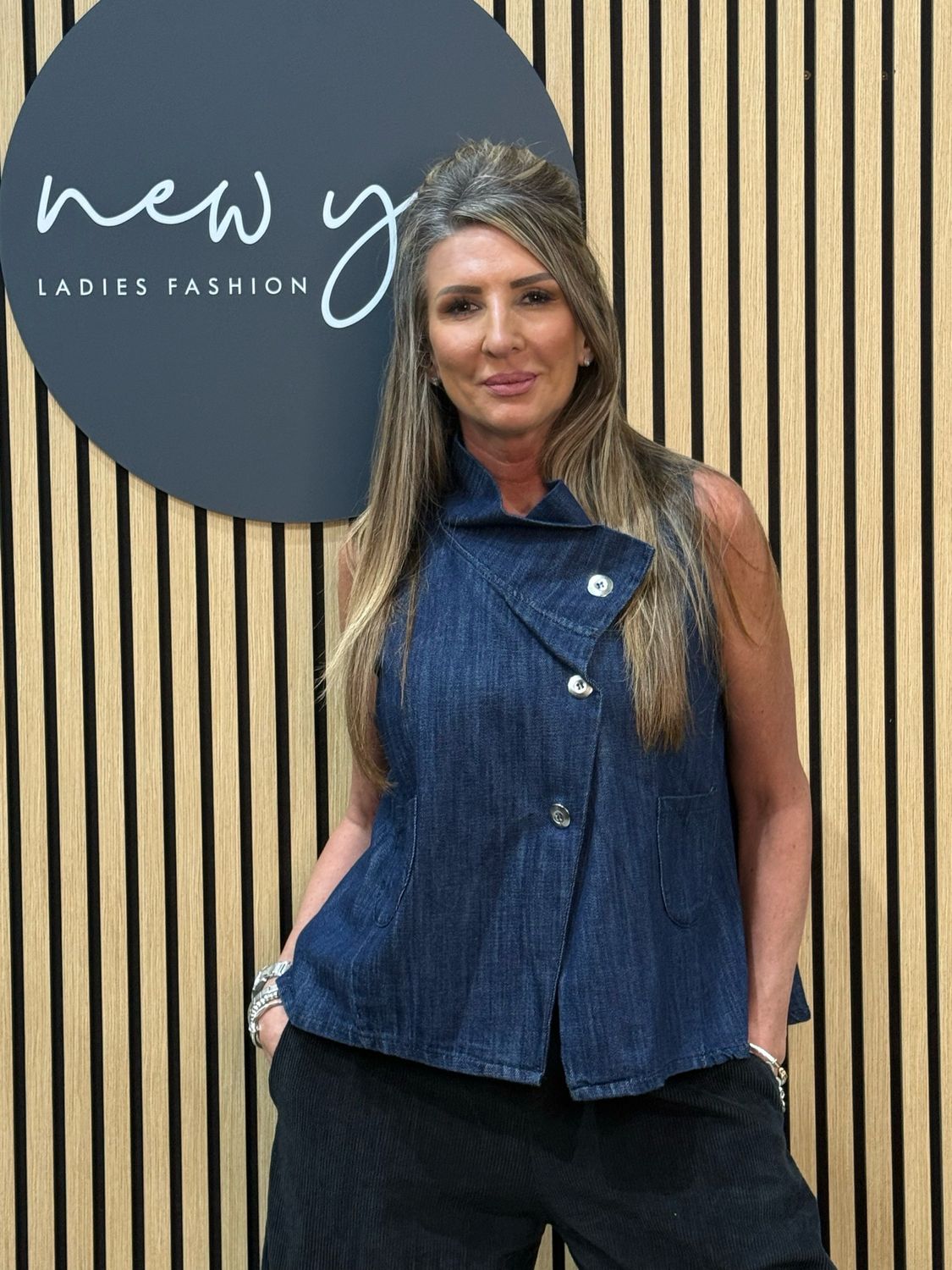 Asymmetric Denim Top - Navy