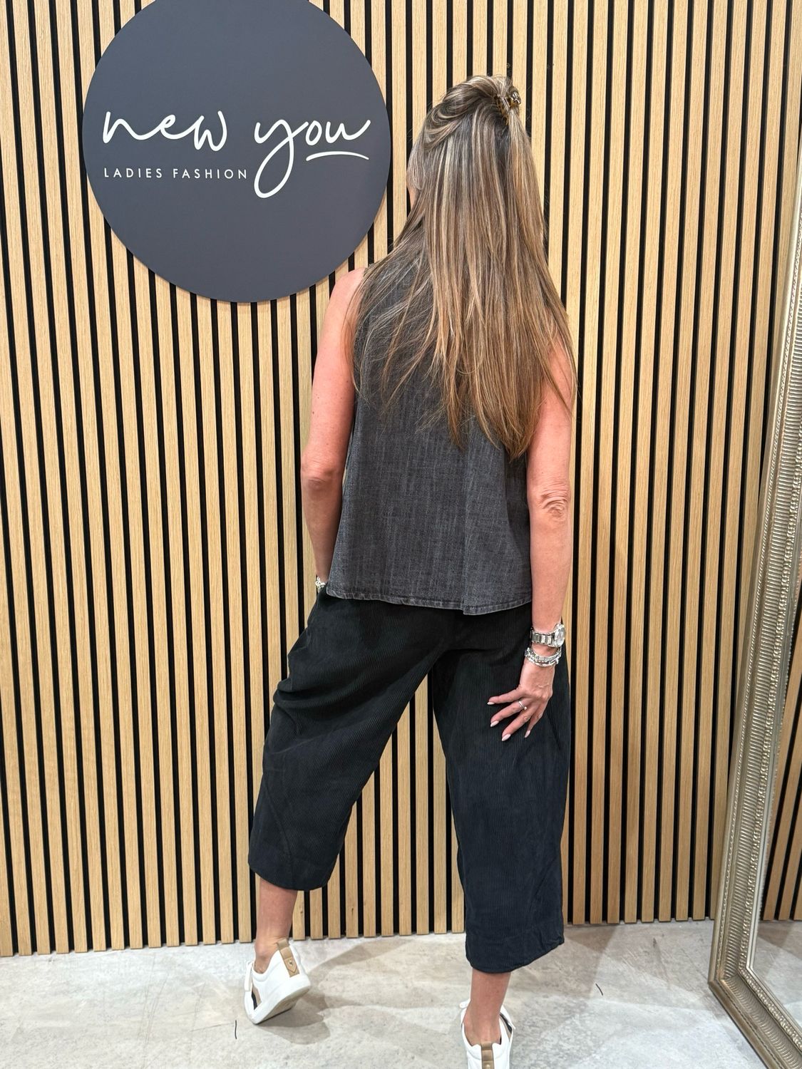 Asymmetric Denim Top - Black