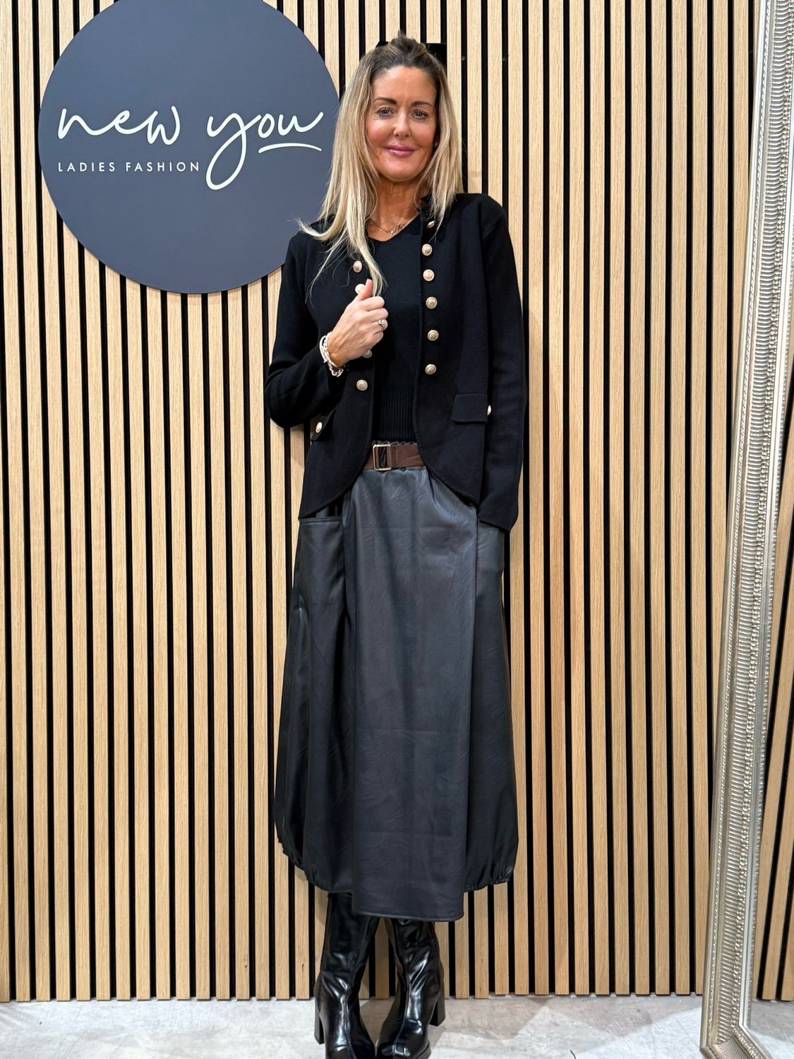 Belted Faux Leather Skirt - Black