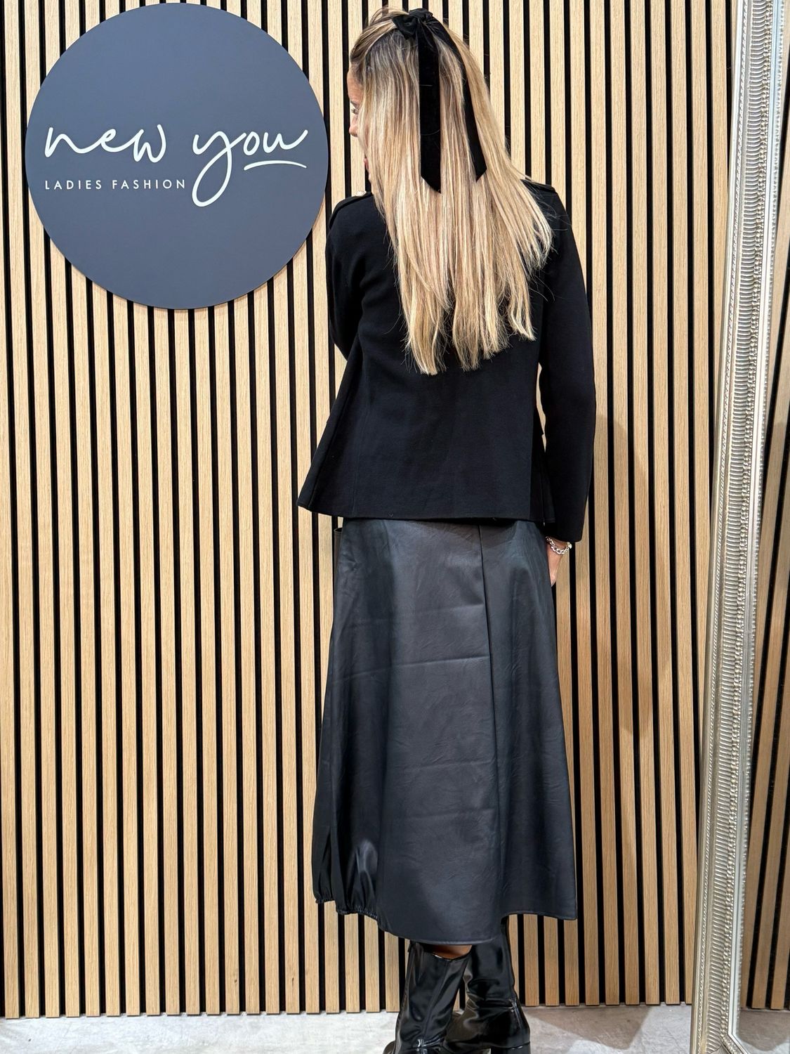 Belted Faux Leather Skirt - Black