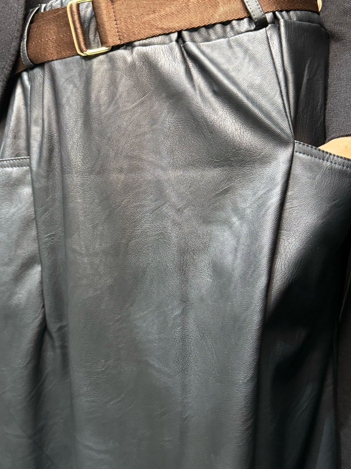 Belted Faux Leather Skirt - Black