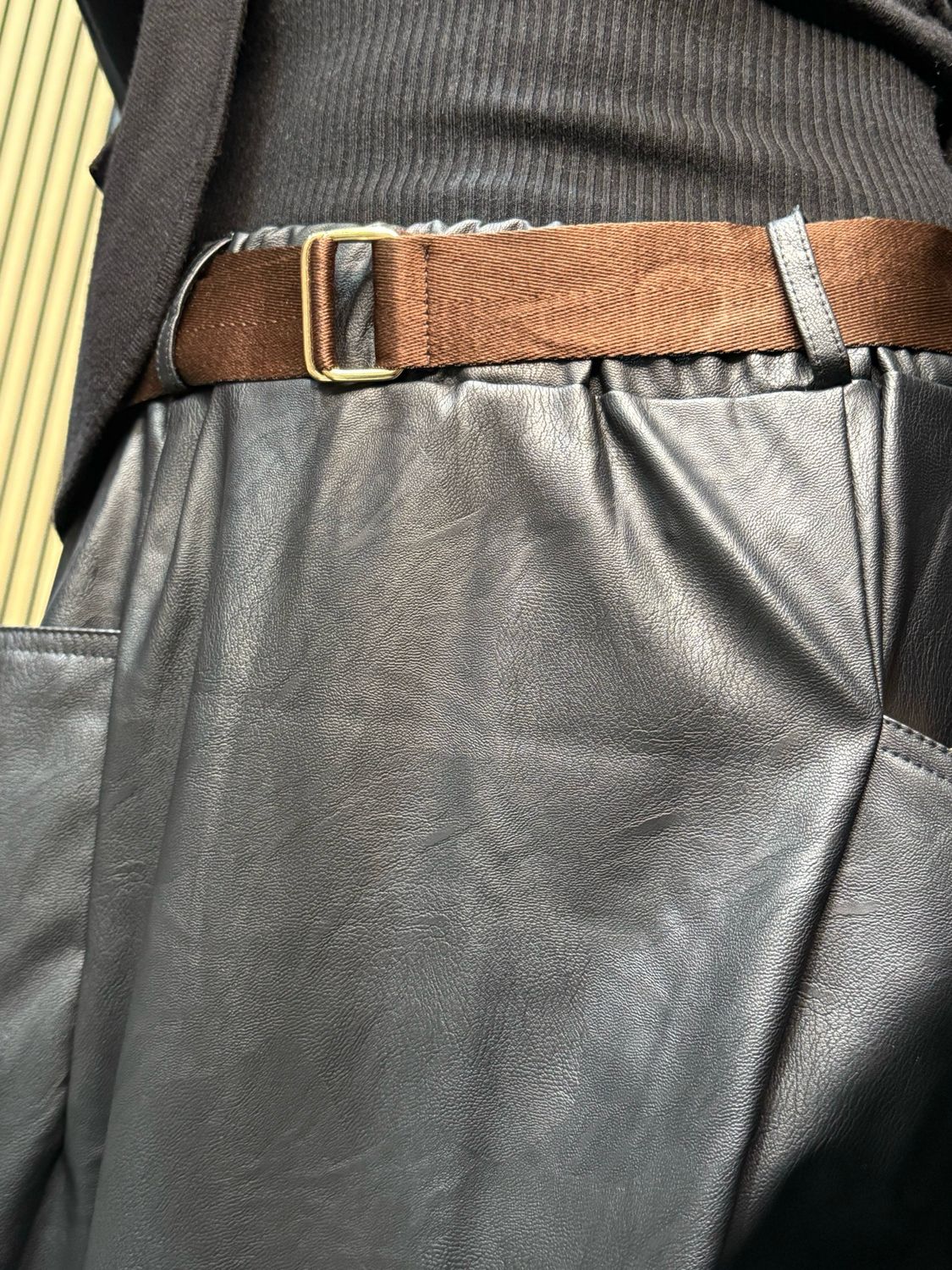 Belted Faux Leather Skirt - Black