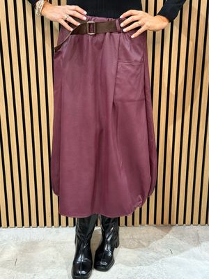 Belted Faux Leather Skirt - Wine