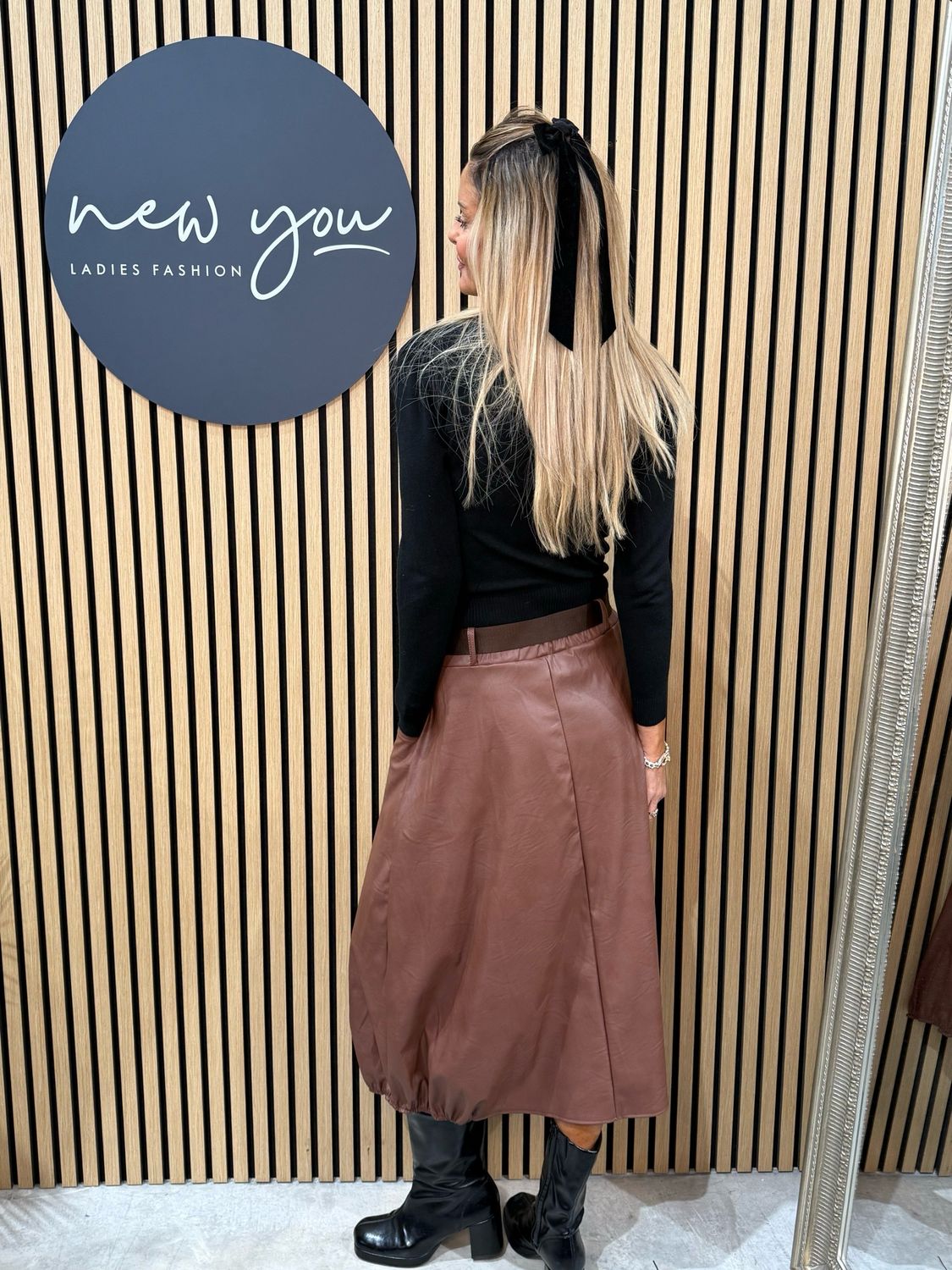 Belted Faux Leather Skirt - Tan
