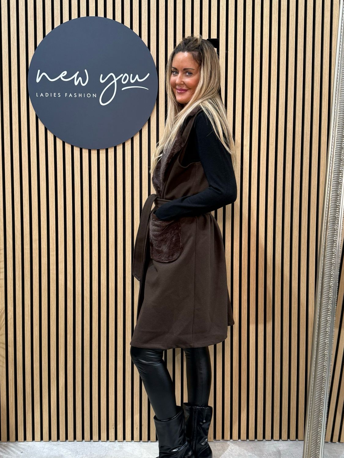 Faux Fur Sleeveless Coat - Chocolate