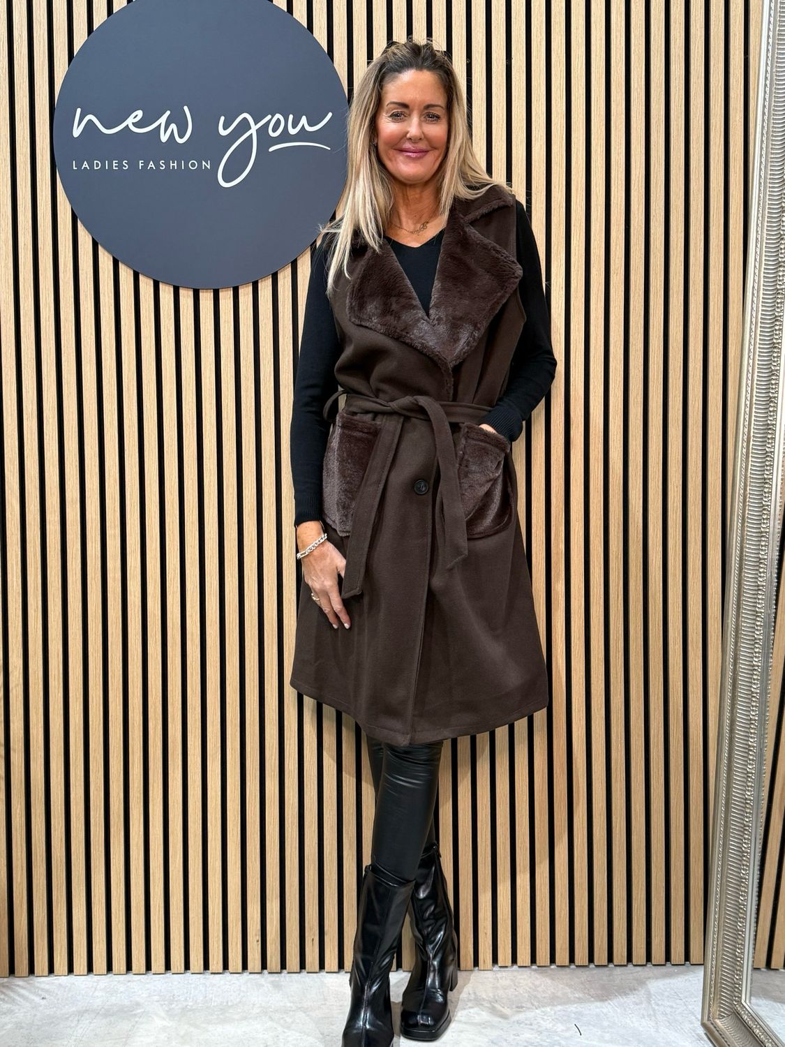 Faux Fur Sleeveless Coat - Chocolate