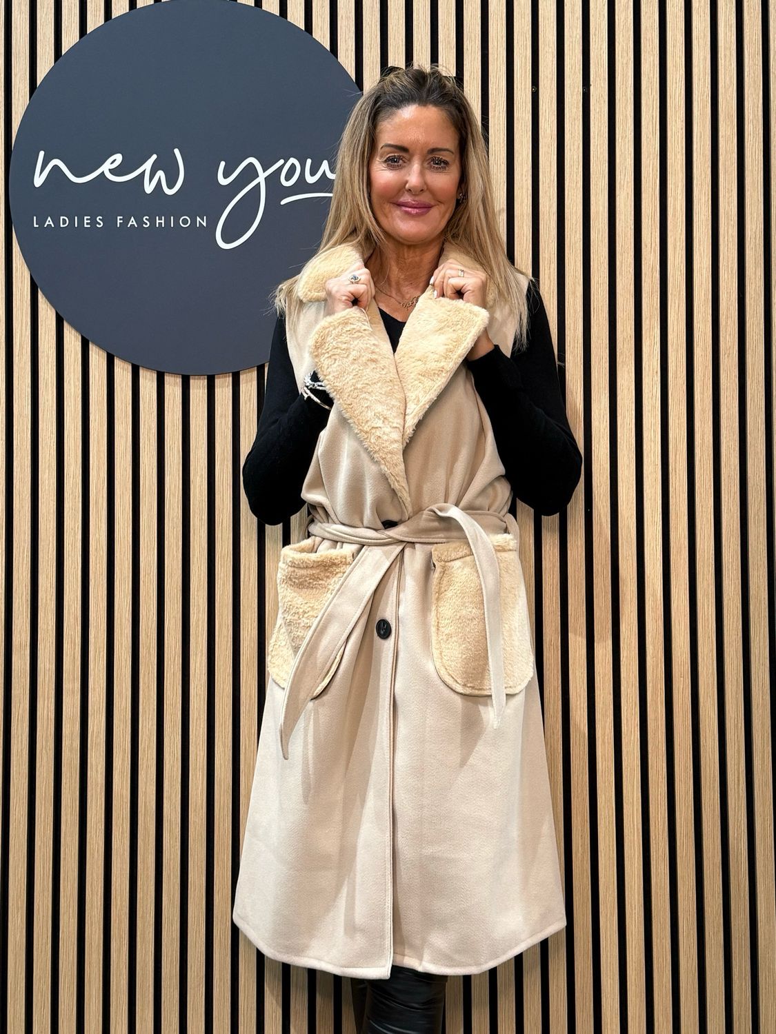 Faux Fur Sleeveless Coat - Cream