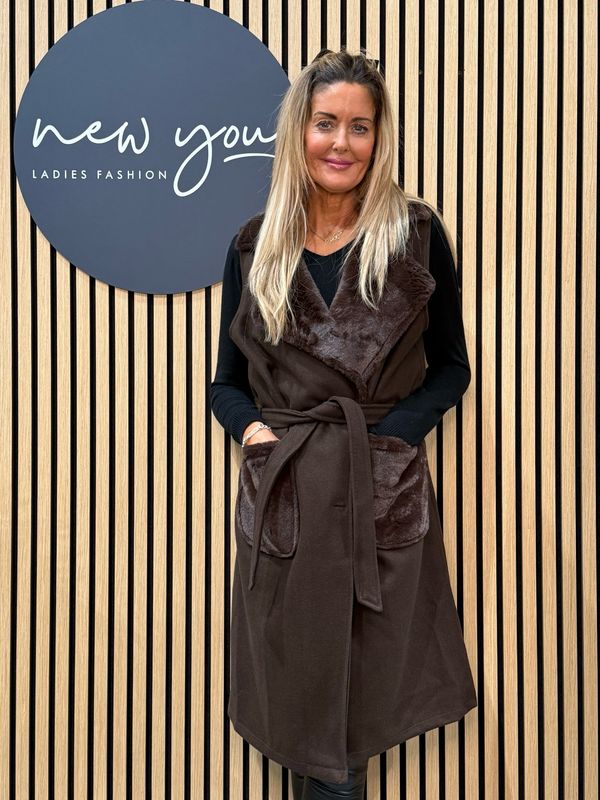 Faux Fur Sleeveless Coat - Chocolate