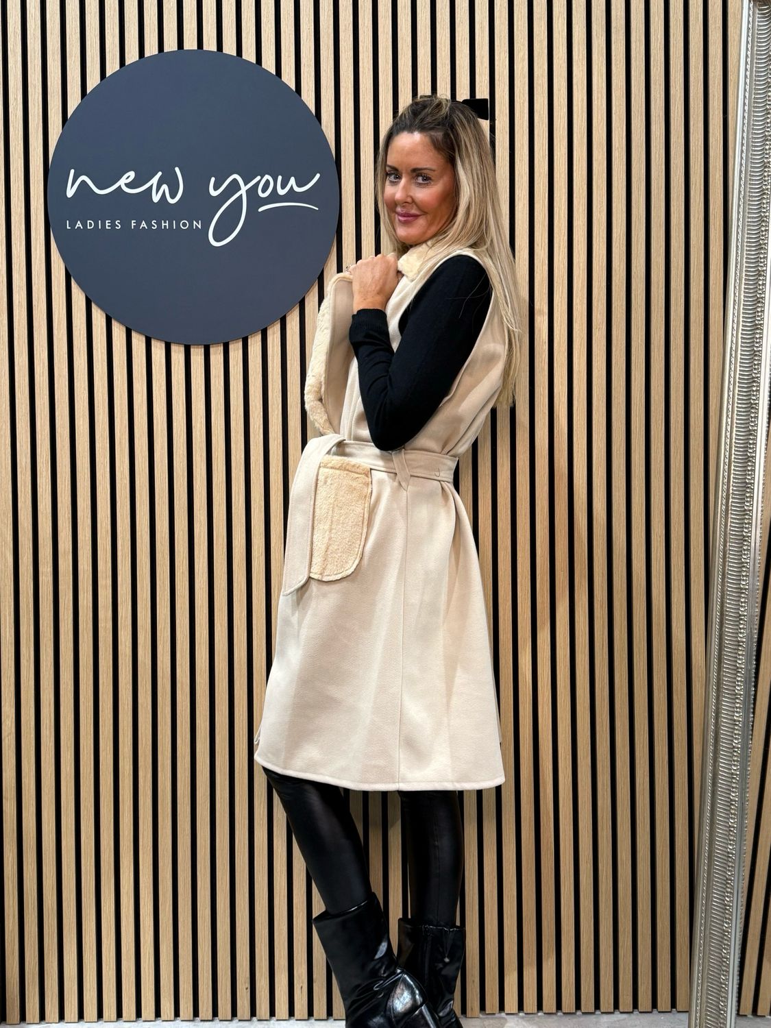 Faux Fur Sleeveless Coat - Cream