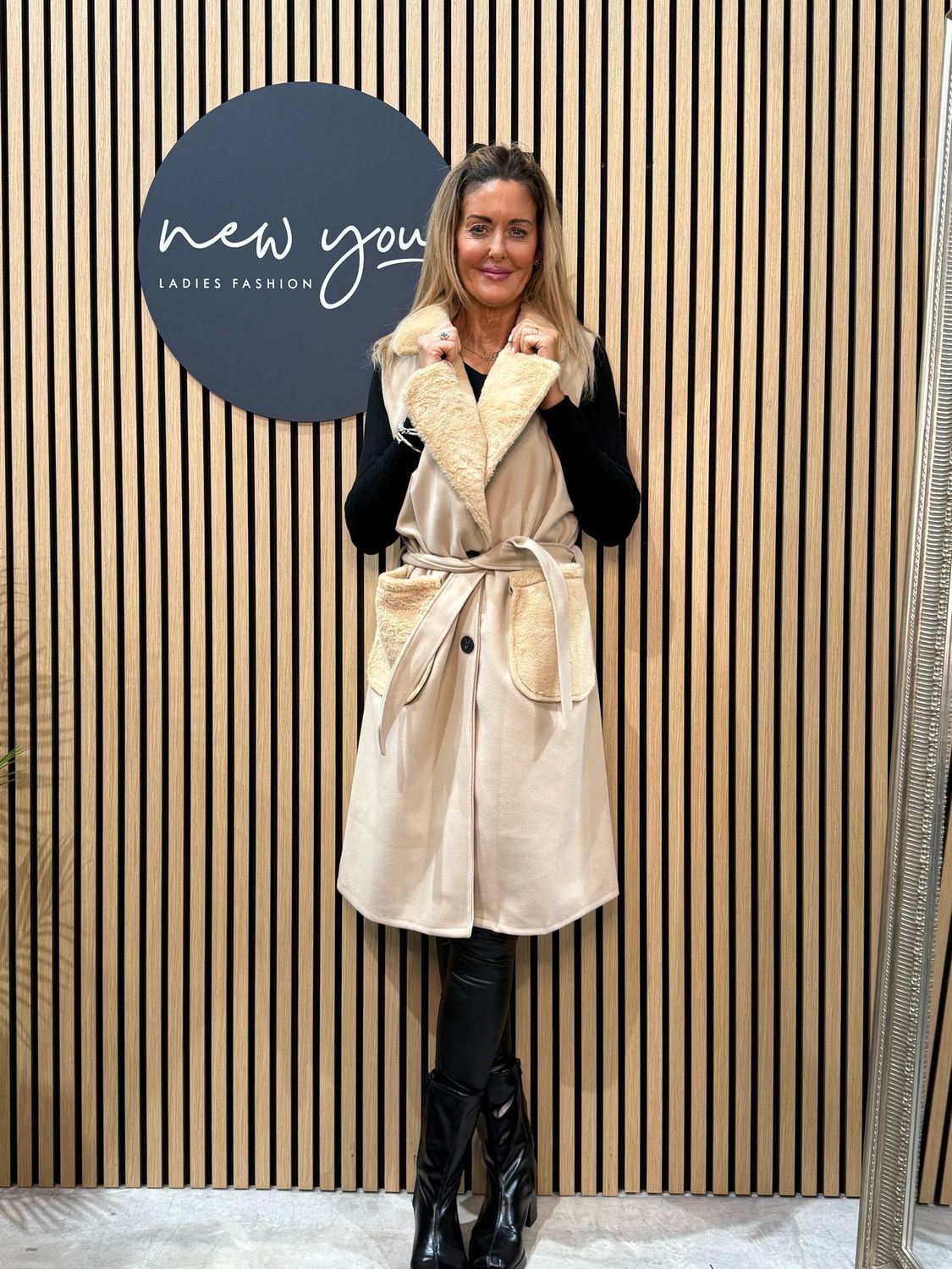 Faux Fur Sleeveless Coat - Cream