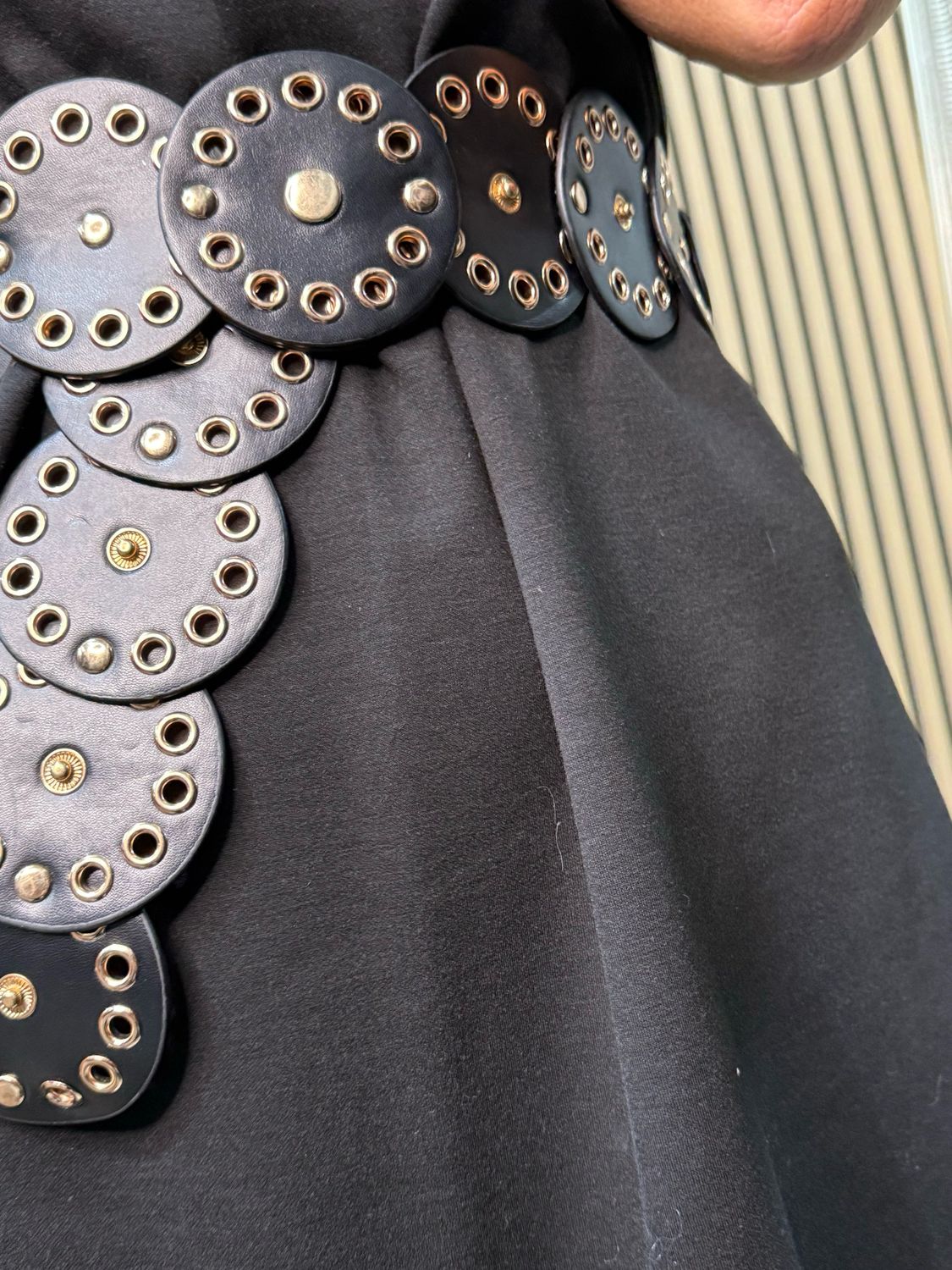 High Neck Dress And Belt Set - Black