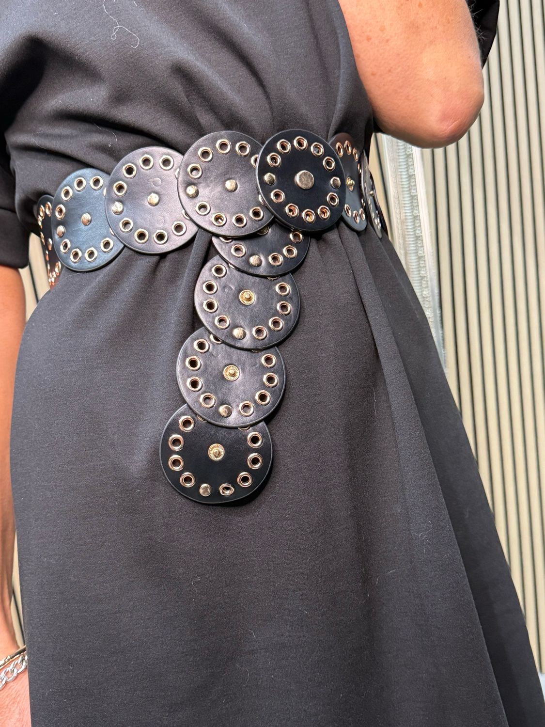 High Neck Dress And Belt Set - Black