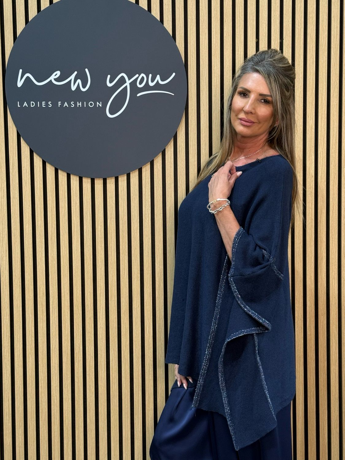 Oversized Knit Poncho - Navy