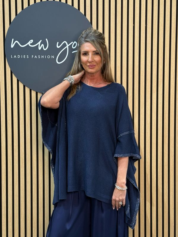 Oversized Knit Poncho - Navy