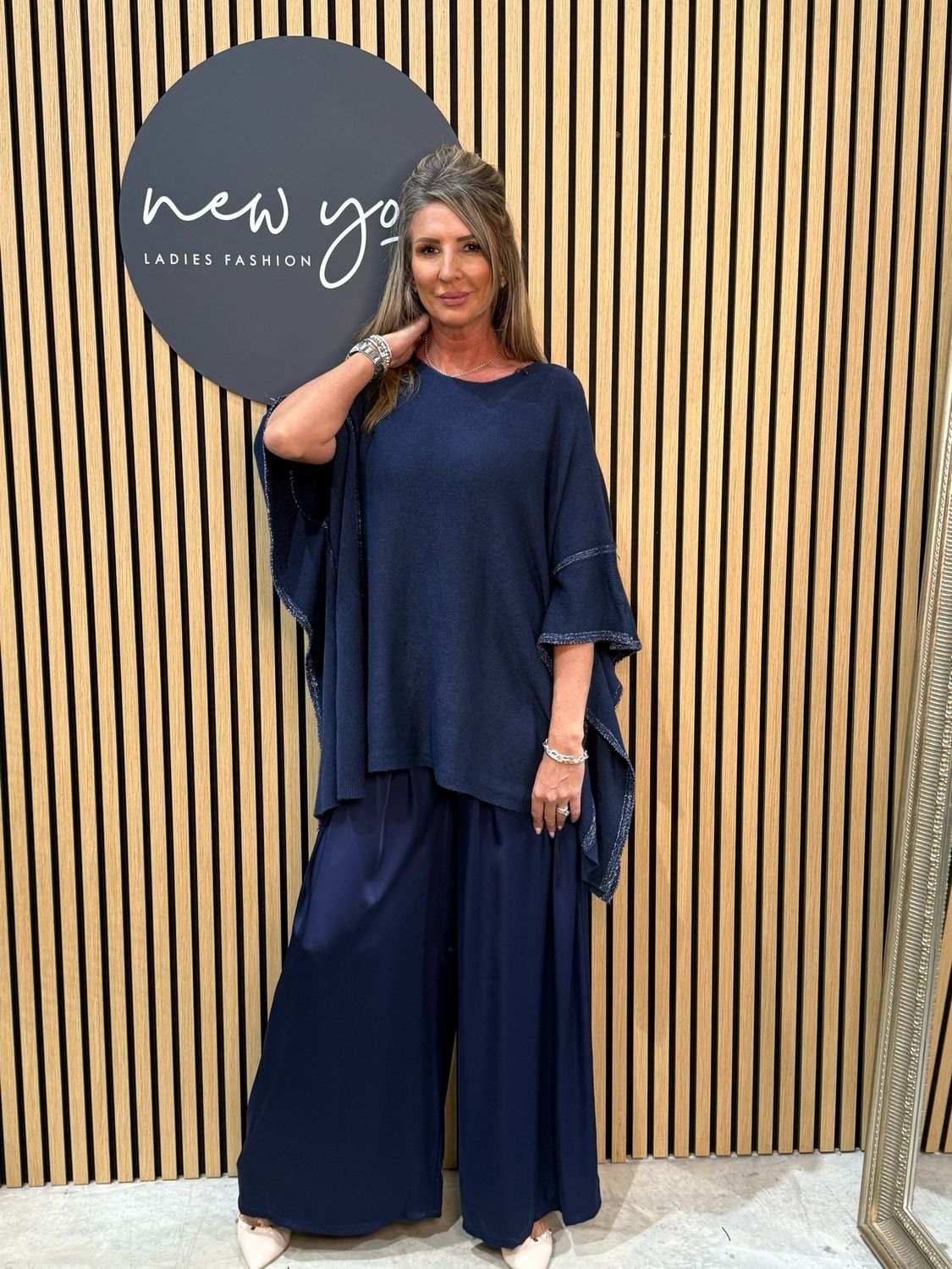 Oversized Knit Poncho - Navy