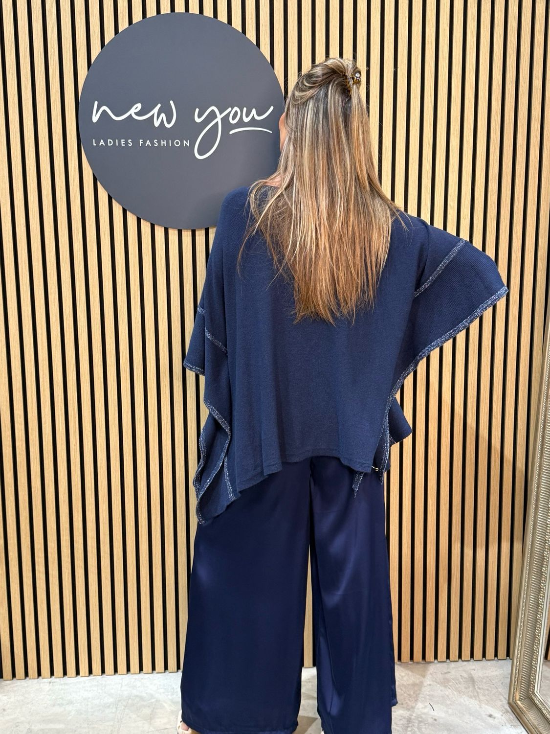 Oversized Knit Poncho - Navy