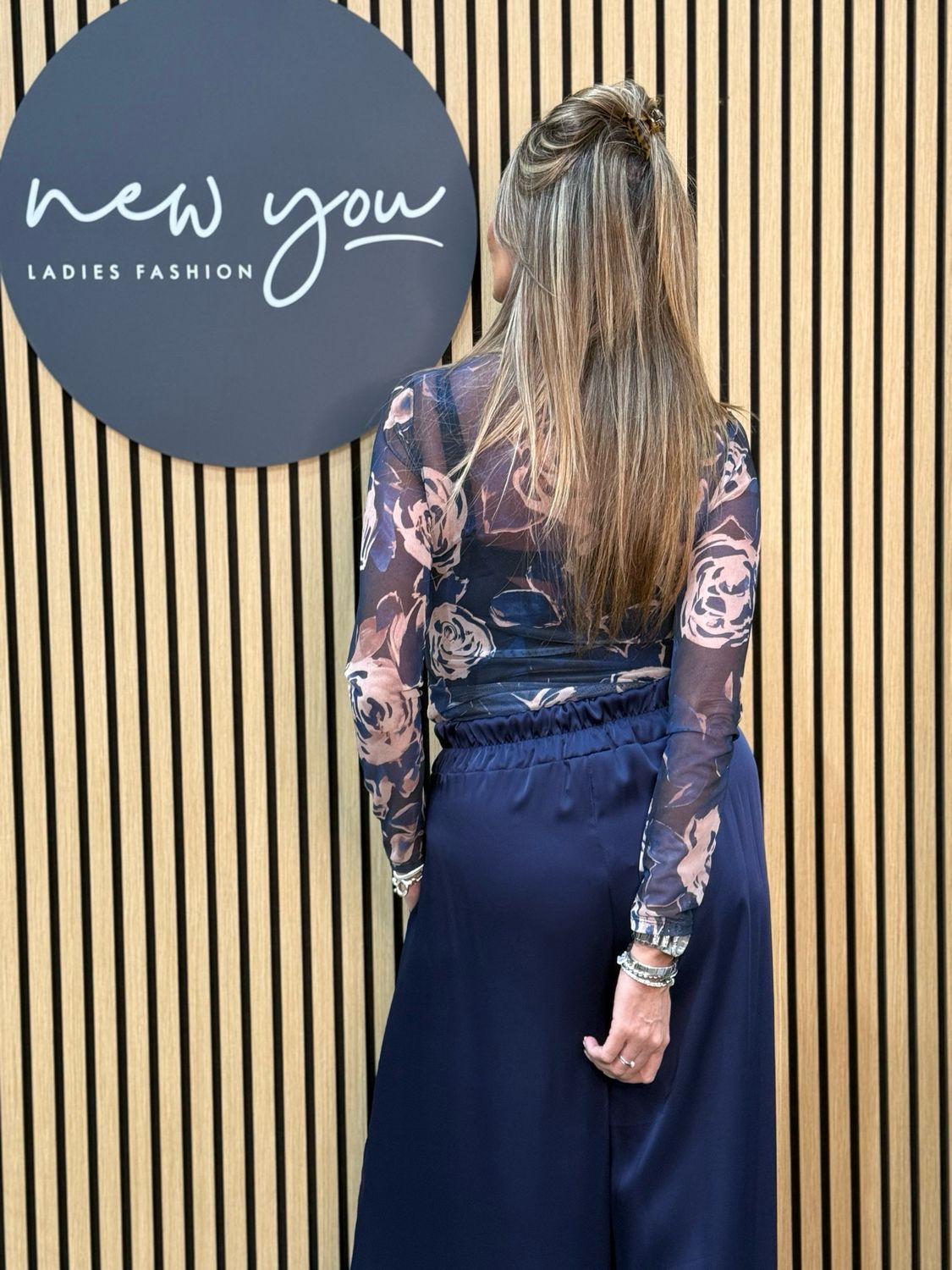 Floral Mesh Layered Top - Navy