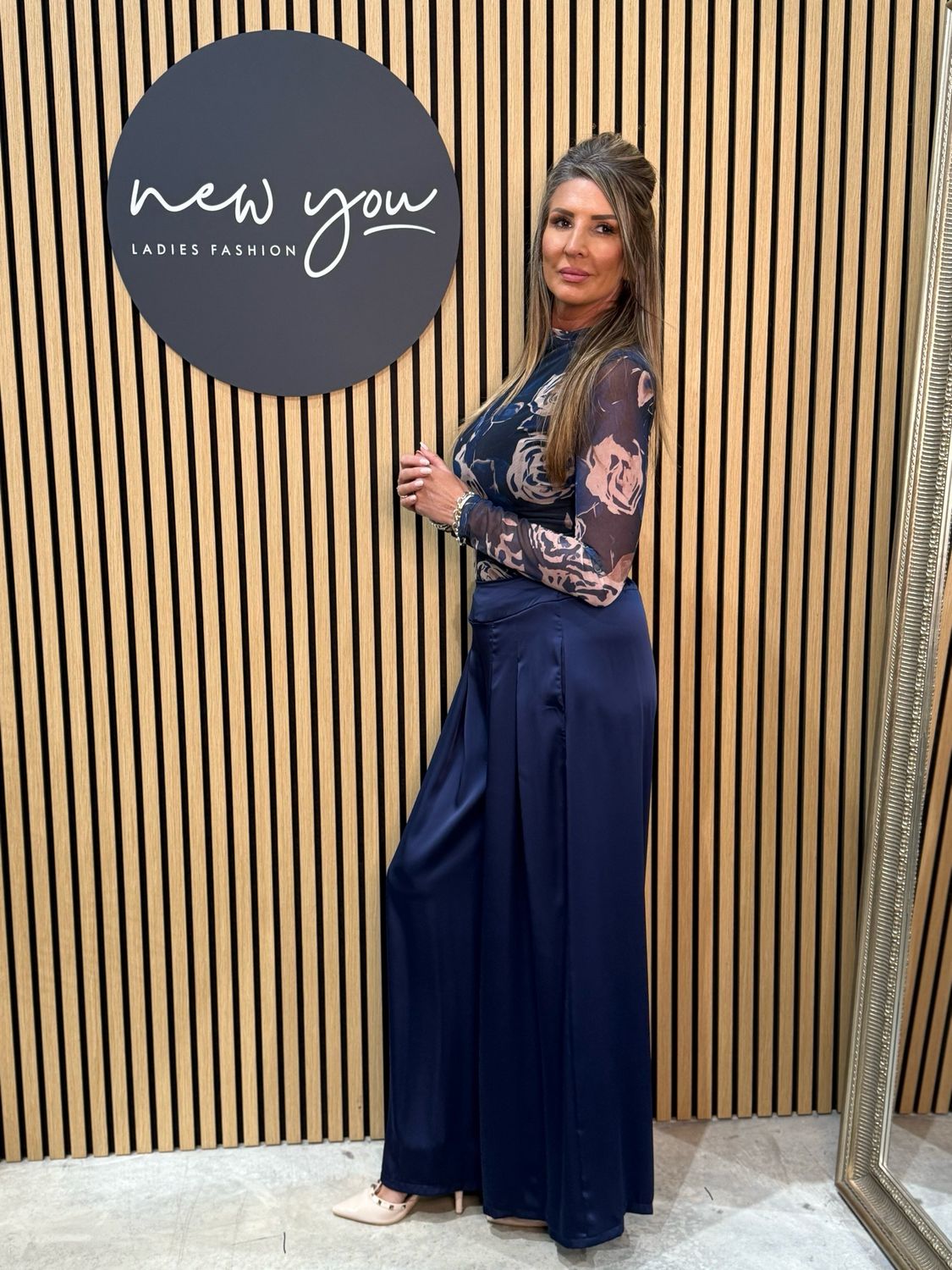 Floral Mesh Layered Top - Navy