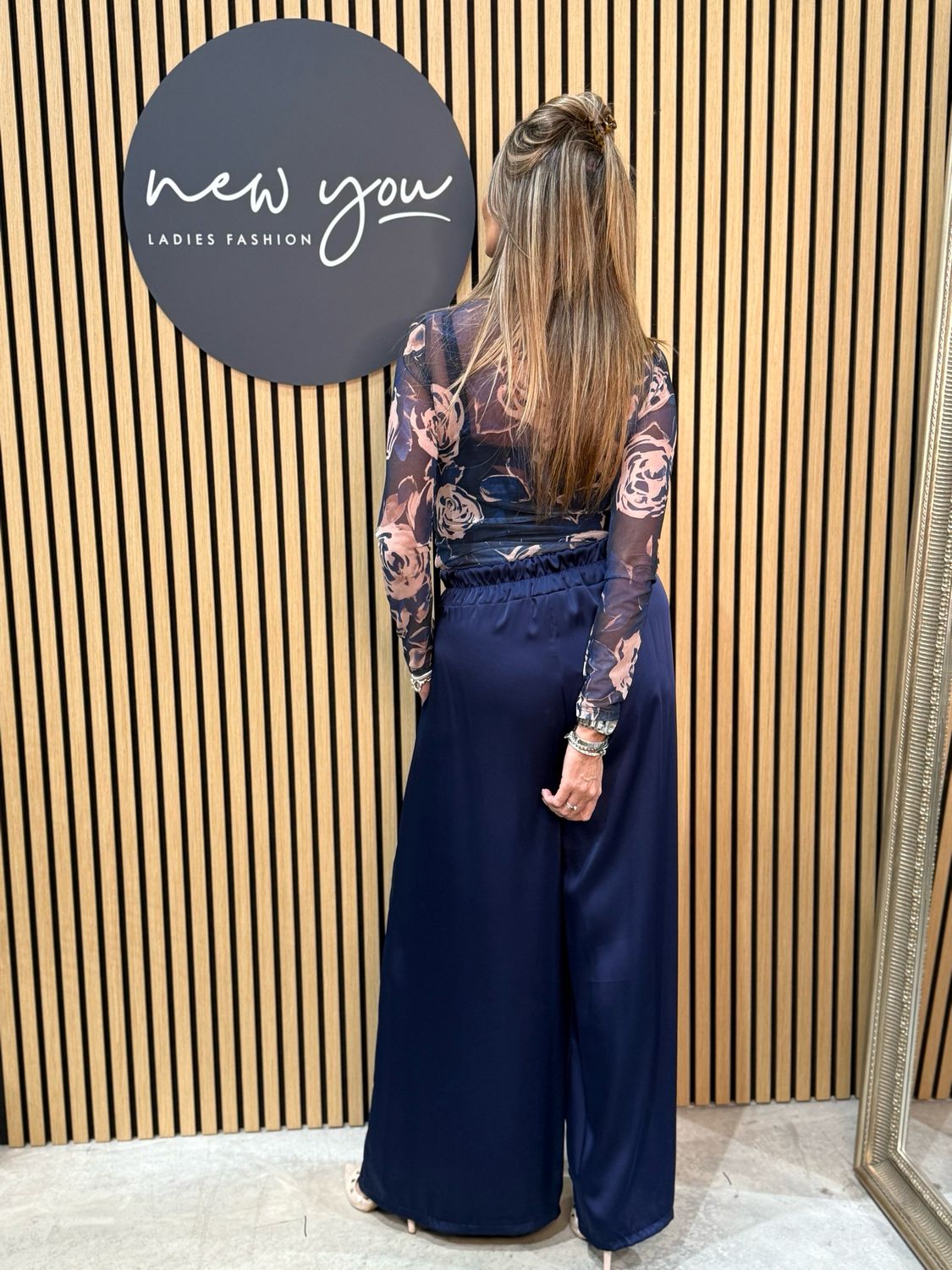 Floral Mesh Layered Top - Navy