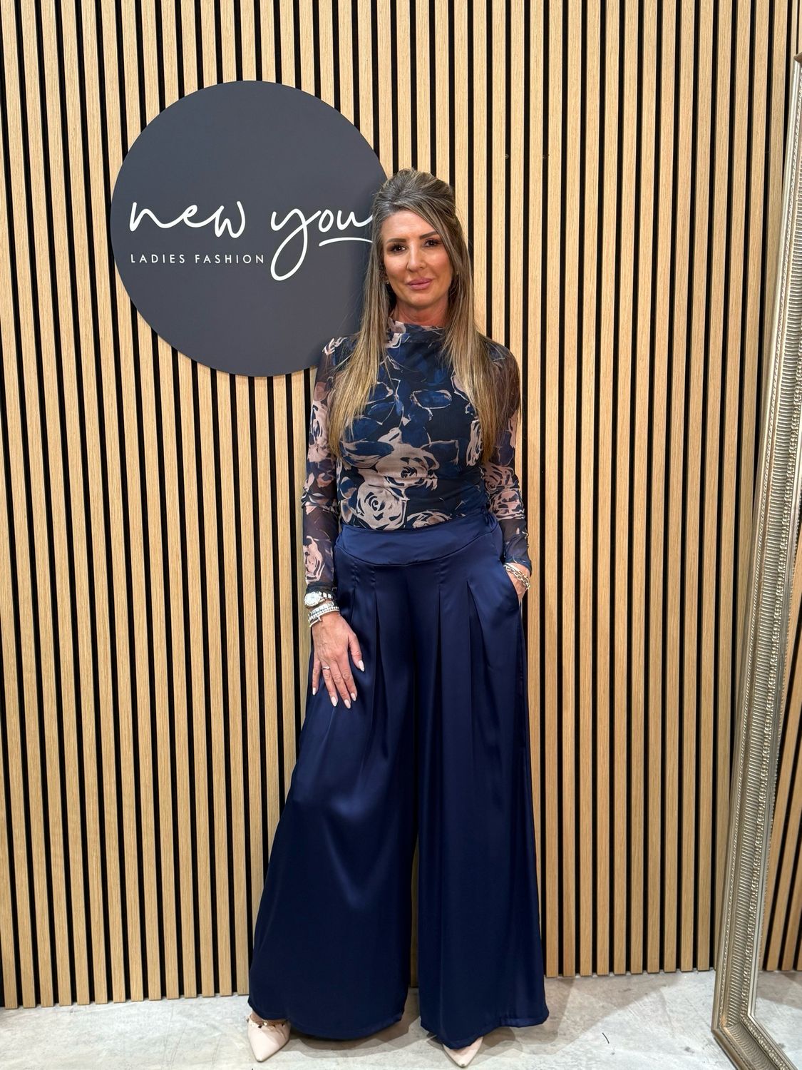 Floral Mesh Layered Top - Navy