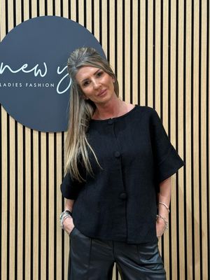 Boxy Button Jacket - Black