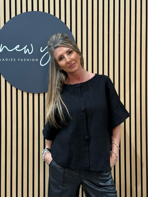 Boxy Button Jacket - Black