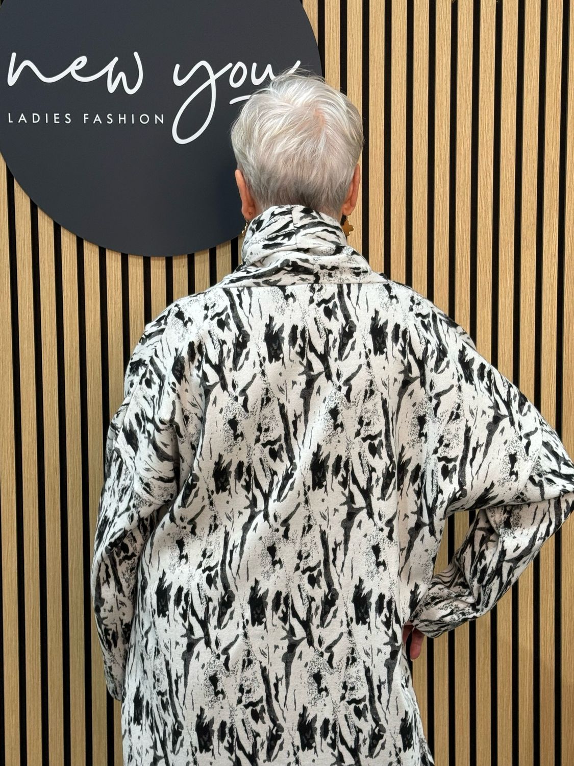 Abstract Print Asymmetric Coat - Black/White