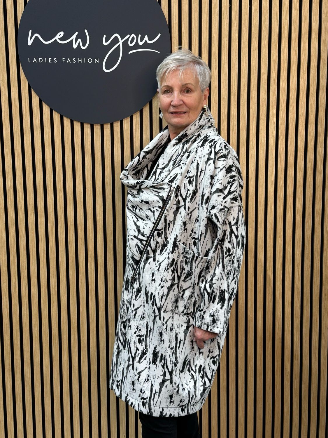 Abstract Print Asymmetric Coat - Black/White