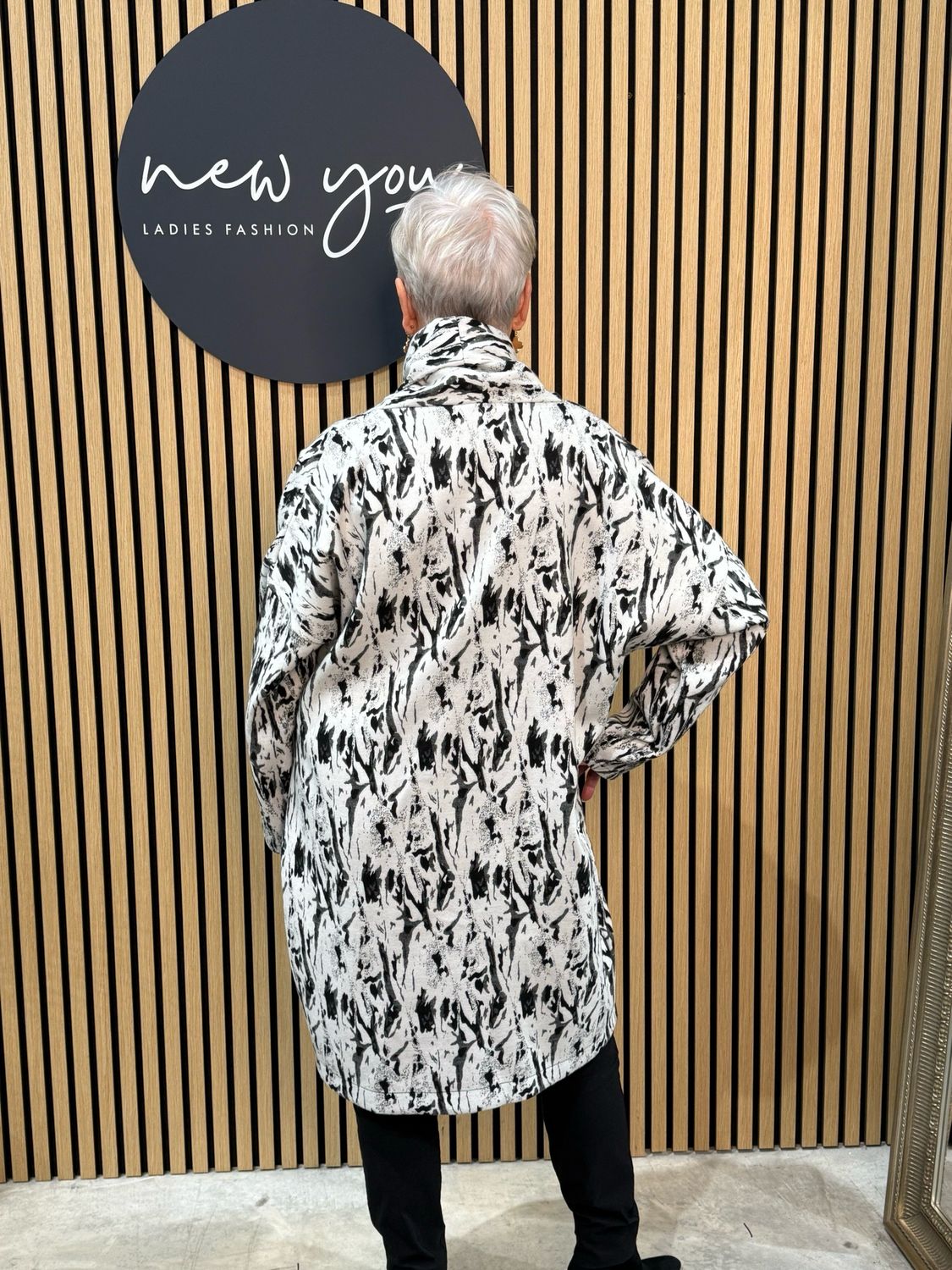 Abstract Print Asymmetric Coat - Black/White