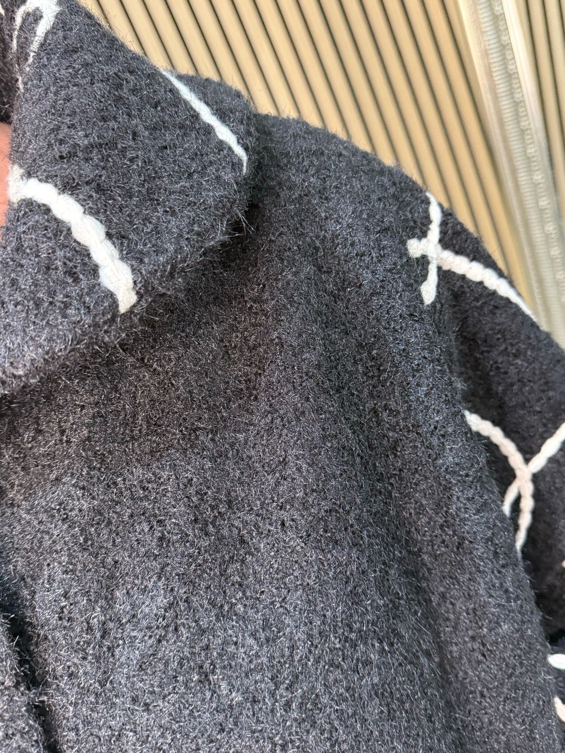 Embroidered Boucle Coat - Black