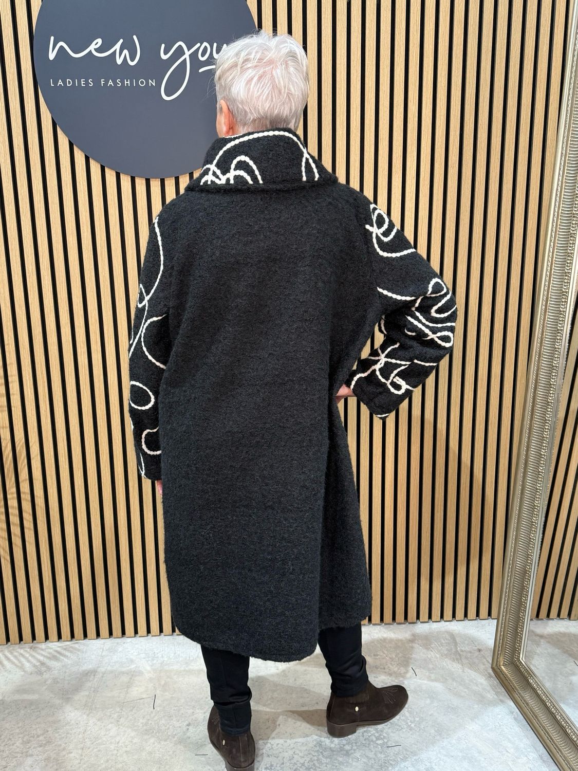 Embroidered Boucle Coat - Black