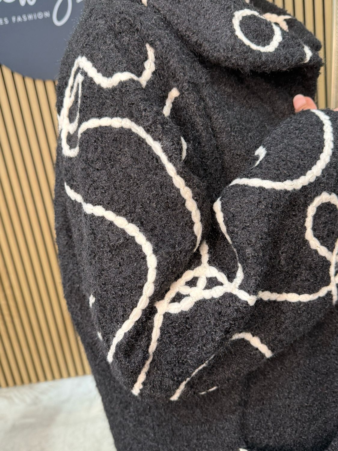 Embroidered Boucle Coat - Black