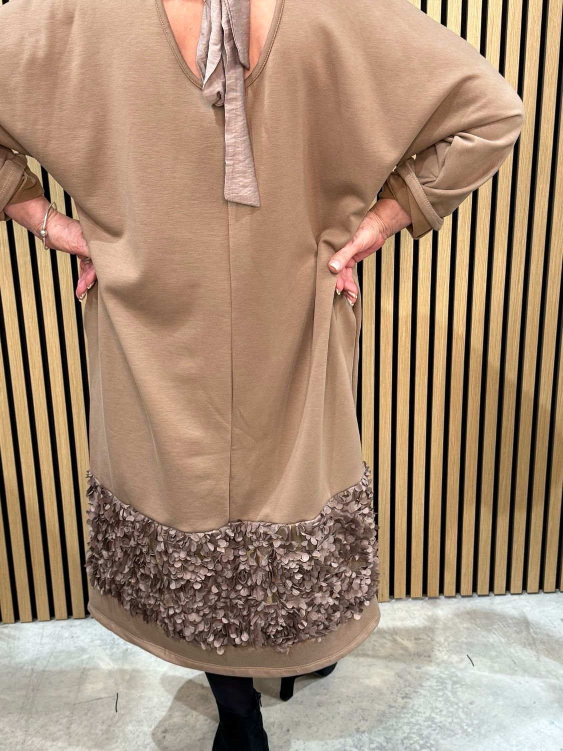 Textured Appliqué Hem Dress - Taupe