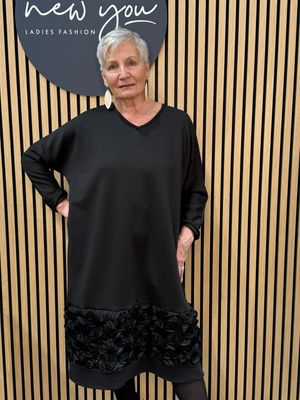 Textured Appliqué Hem Dress - Black