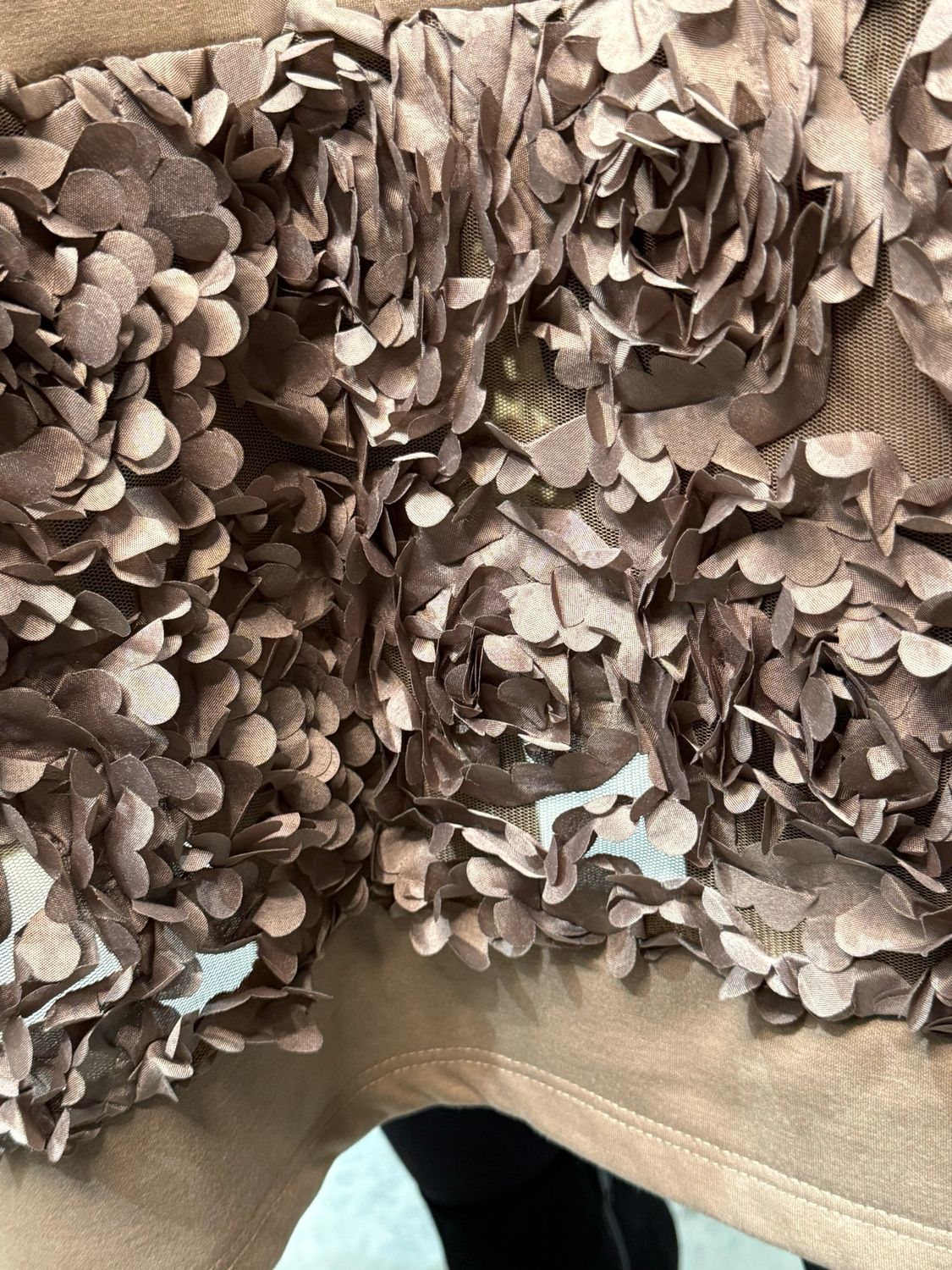 Textured Appliqué Hem Dress - Taupe