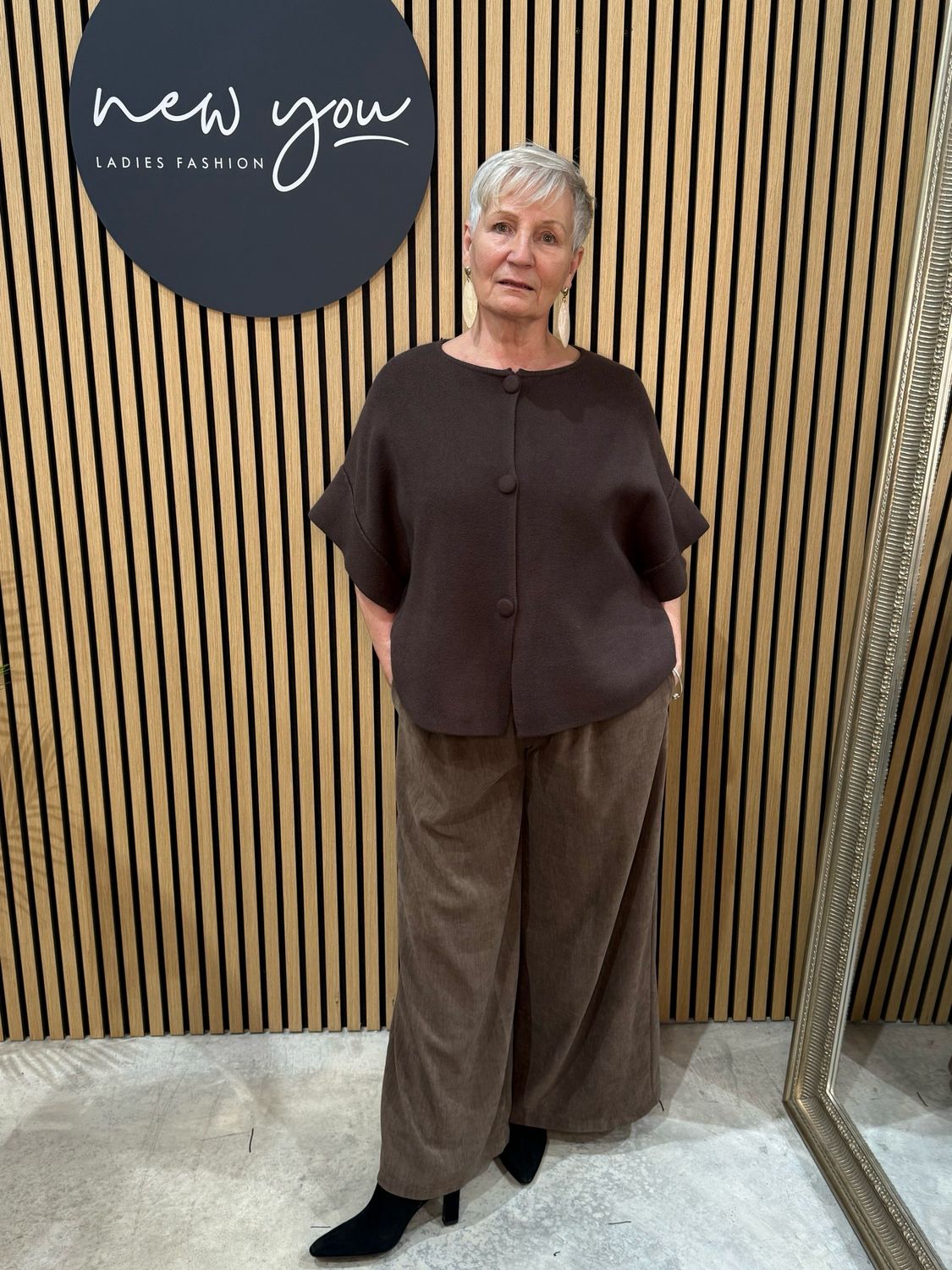 Boxy Knit Short Sleeve Jumper - Brown