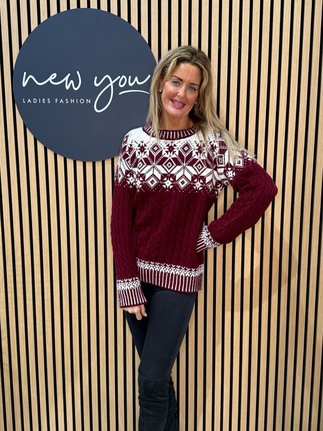 Fair Isle Knit Jumper - Wine