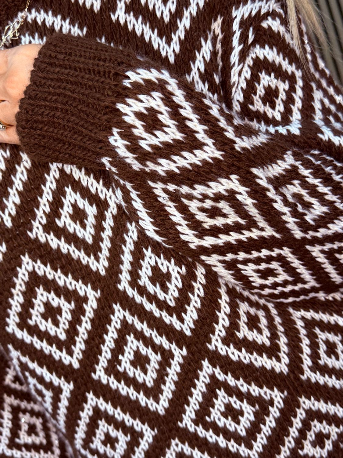 Diamond Knit Jumper - Brown