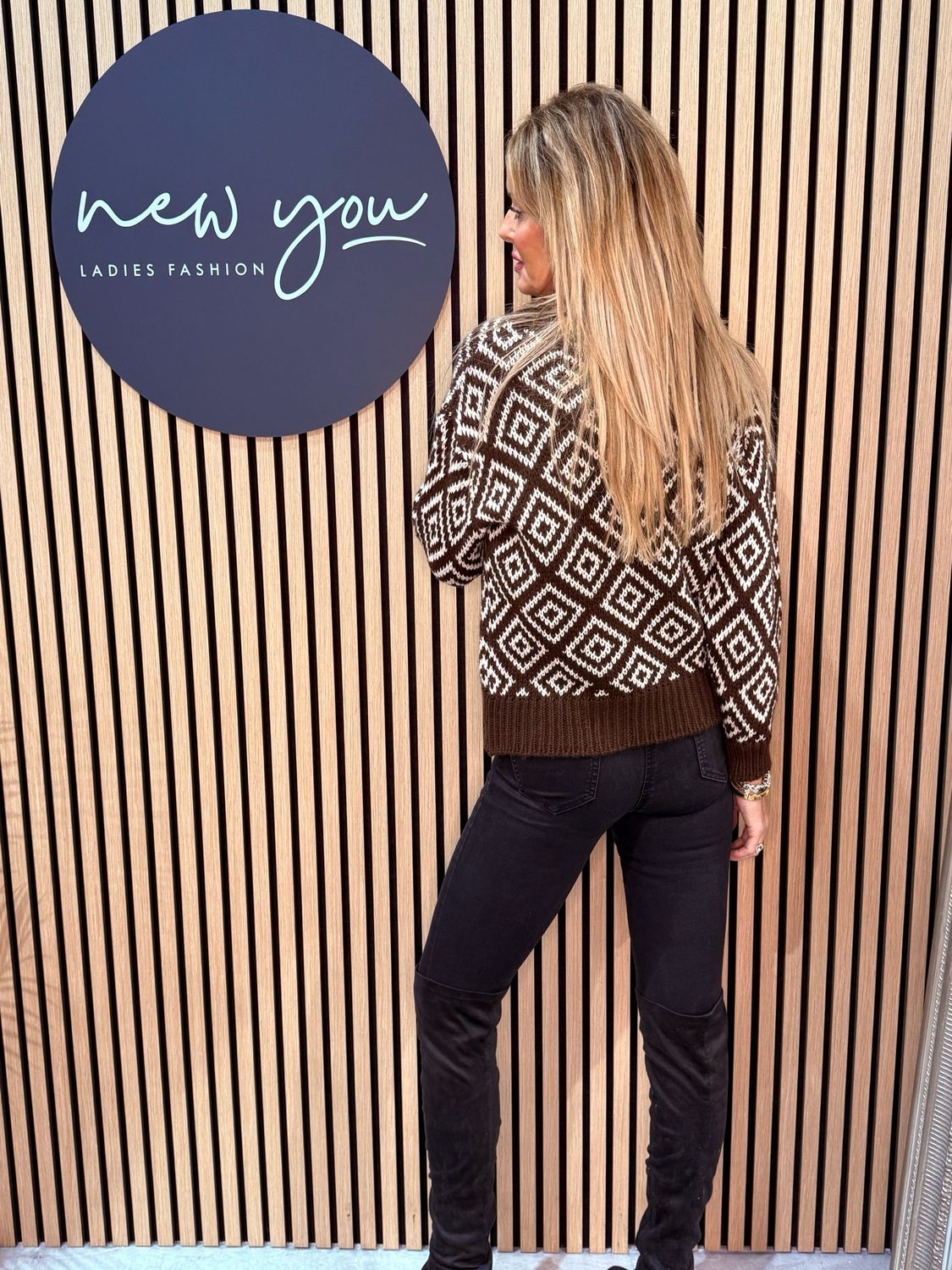 Diamond Knit Jumper - Brown