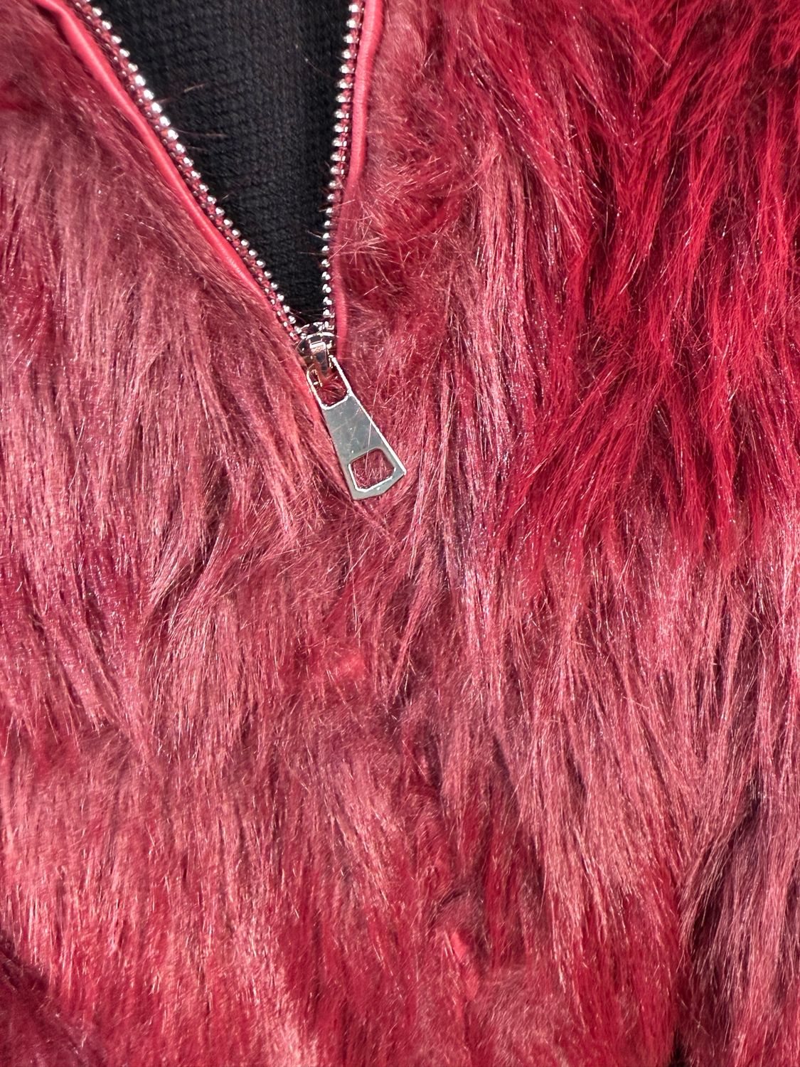 Plush Faux Fur Cropped Jacket - Wine