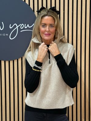 Ribbed Neck - Zip Gilet - Taupe