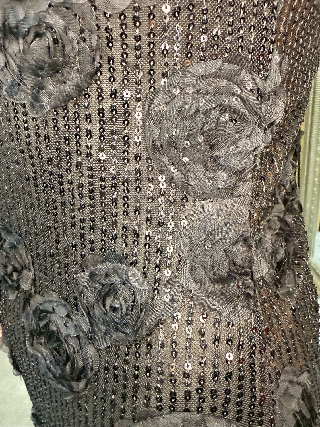 Rose Sequin Midi Dress - Black