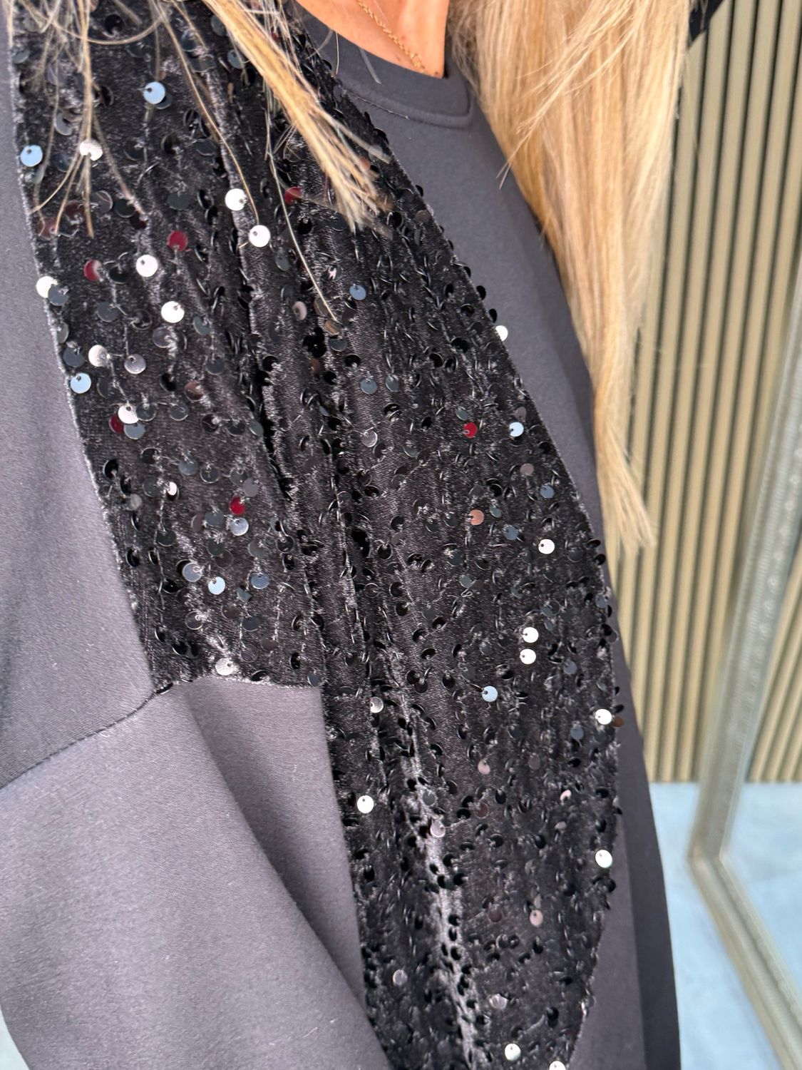 Sequin Patch Oversized Dress - Black