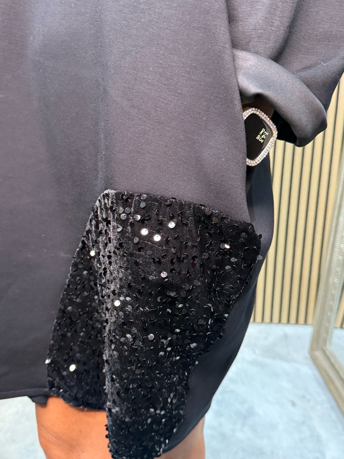 Sequin Patch Oversized Dress - Black