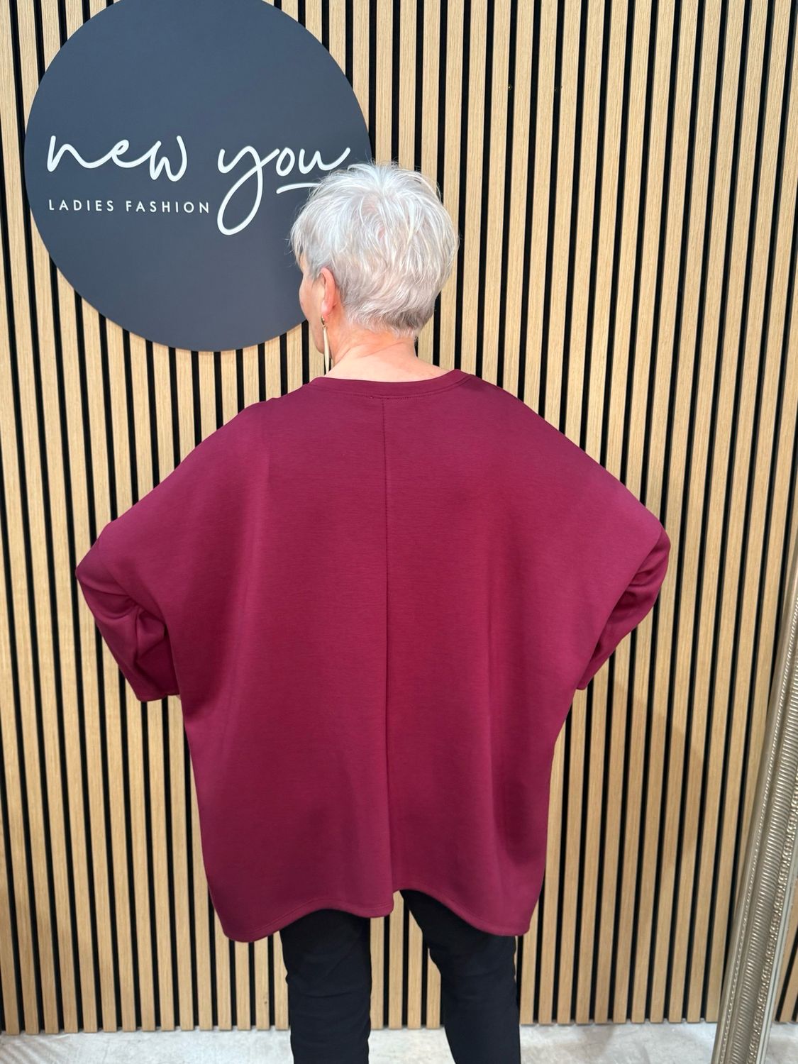 Sequin Heart Oversized Jumper - Burgundy