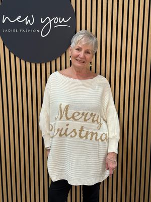 Merry Christmas Knit Jumper - Cream