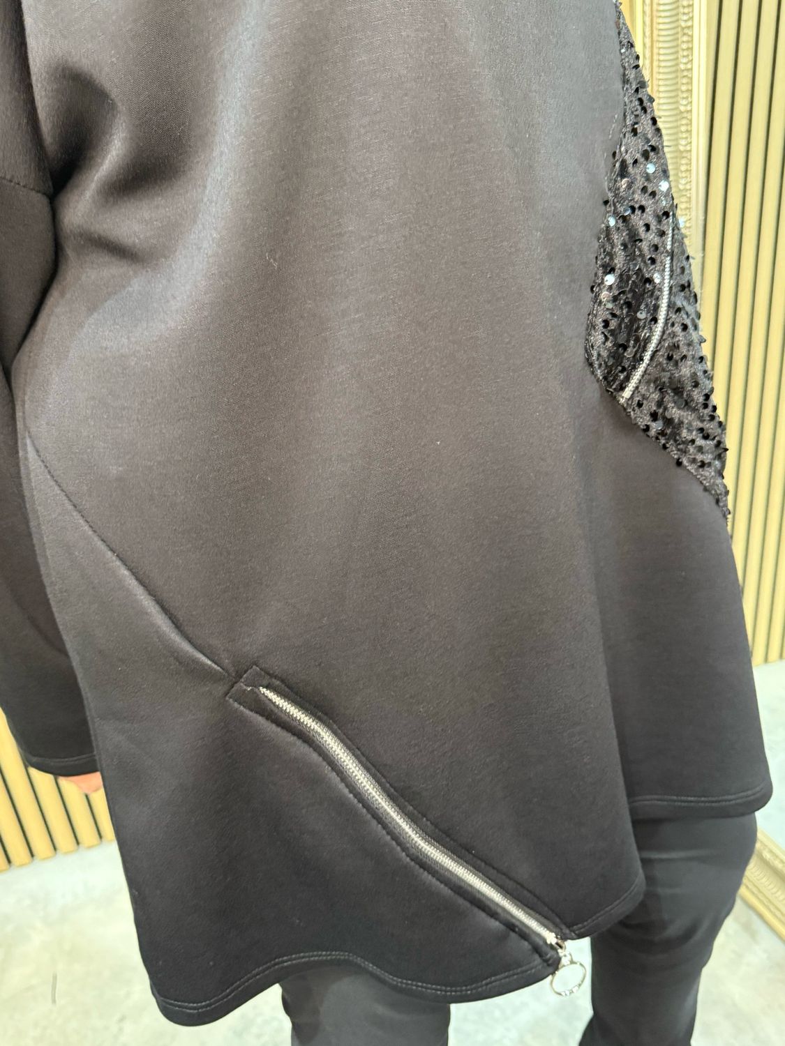 Sequin Zip Detail Jumper - Black