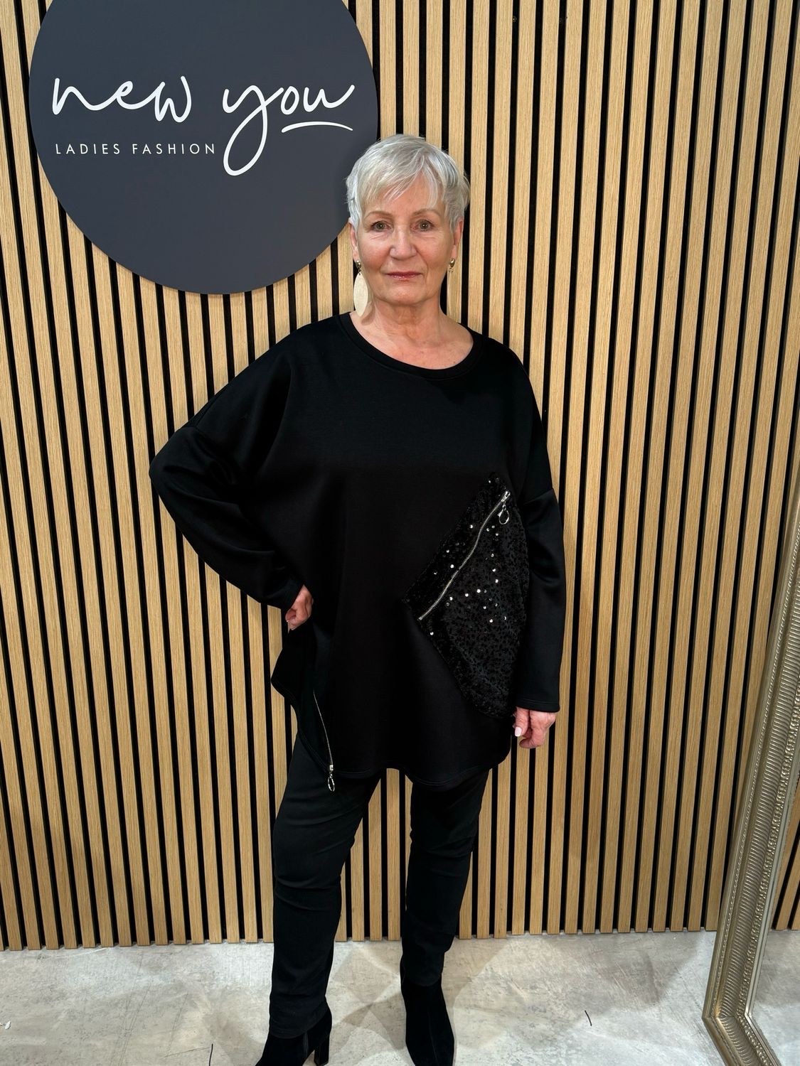 Sequin Zip Detail Jumper - Black